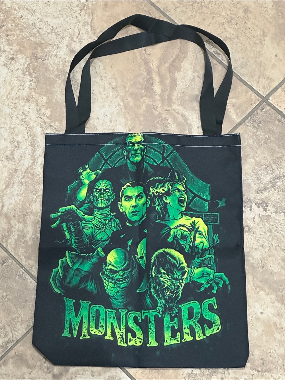 Black & Neon Green 'Monsters' Graphic Tote Bag